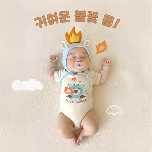 24夏季韩版婴儿衣服连体衣ins喷火龙卡通短袖造型哈衣宝宝包屁衣