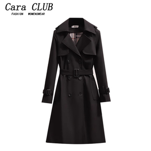 Cara CLUB大码高级感气质长袖风衣外套女春季中长款收腰显瘦大衣