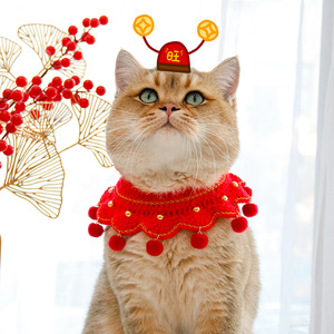 新年喜庆红色宠物手工红灯笼围兜国风披肩猫咪拜年过年拍照用品