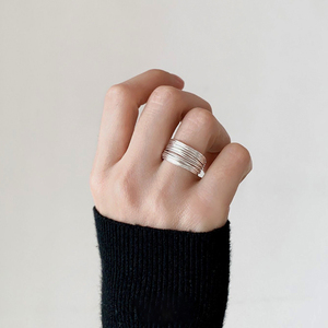 S925银多层素圈线条尾戒指男女日韩轻奢小众设计高级感闭口食指环