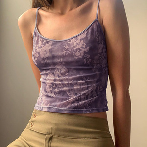 3months 欧美辣妹风紫色小吊带背心女小众设计复古着短款露脐上衣