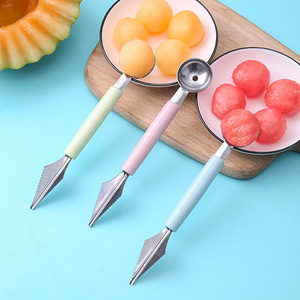创意双头不锈钢水果挖球器西瓜挖球勺雕花刀切果器拼盘冰淇淋工具