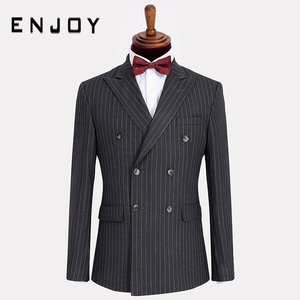 enjoy英乔欧式羊毛轻奢深灰色条纹绅士商务西装套装男士婚礼西服