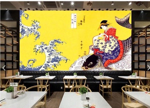 日式和风浮世绘墙纸日本料理个性主题餐厅包厢寿司店壁纸大型壁画
