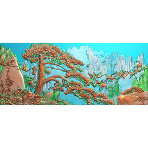 精雕图jdp松鹤木雕灰度图bmp花鸟浮雕石雕sh-060山水迎客松扫描图