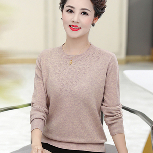 中年人妈妈装针织打底衫大码中老年女春秋装长袖羊毛衣40岁50薄款