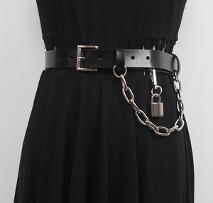 腰带女真皮锁头链条ins装饰西装牛仔裤简约百搭配裙子小皮带网红