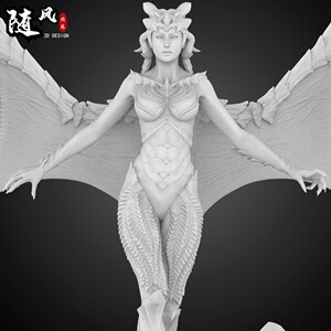 性感女王翼龙皇后龙翼美女白模素材stl高精度手办3d打印模型图纸