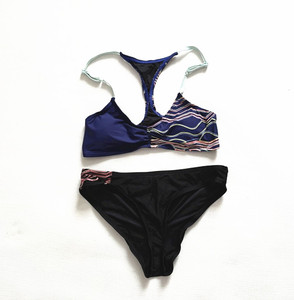 澳洲尾波冲浪潜水藏蓝水波纹小胸工字背心比坚尼bikini温泉泳衣装