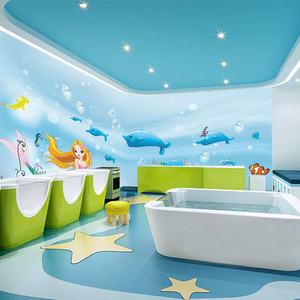 8d海底世界防潮墙布婴儿游泳馆贴纸卡通儿童房壁画海洋馆防水墙贴