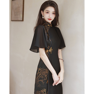 新中式黑色旗袍2024年女国风高端复古气质改良日常连衣裙走秀演出