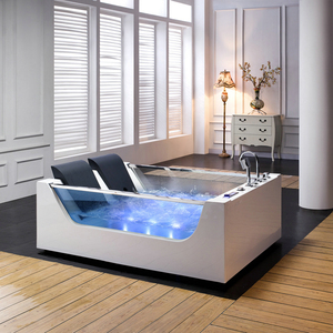 家用双人冲浪按摩浴缸豪华酒店恒温加热成人浴池情侣智能玻璃浴盆