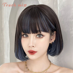 touch miss 假发女自然挑染齐刘海个性时尚内扣短直发全头套潮
