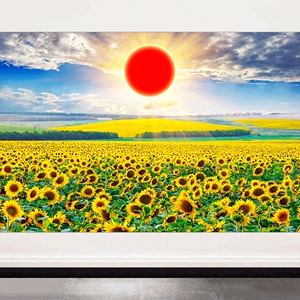 火红的太阳装饰画向日葵画海植物花卉海报太阳花田园风景自粘贴画