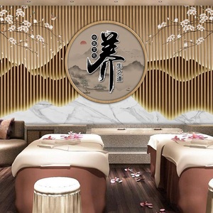 中医头疗养生文化墙纸3d新中式背景墙面装饰壁画足疗馆采耳店壁纸