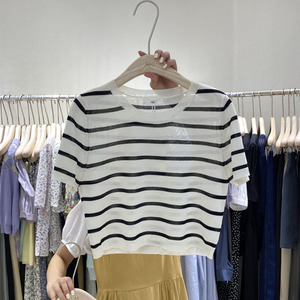 00欧洲大牌女装折扣店淘宝allo韩国2022春季新款泡泡短袖休闲t恤女