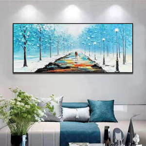 立体手绘客厅风景装饰画轻奢简约丙烯油画沙发背景墙横板艺术壁画