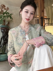 深圳南油高奢女装新中式国风绿色新款今年流行超好看的盘扣外套