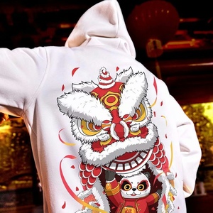 国潮醒狮潮牌卫衣男胖子男装中国风连帽衫加绒嘻哈舞狮秋冬季班服