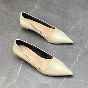 allbest 2022春秋新款低跟单鞋女猫跟百搭尖头浅口小众职业工作鞋