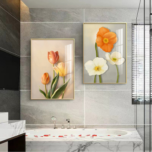 卫生间装饰画干区浴室背景墙面挂画防水遮挡厕所洗手间郁金香壁画