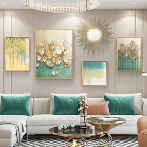 美式客厅装饰画沙发背景墙现代轻奢挂画高档级感大气银杏叶抽象壁