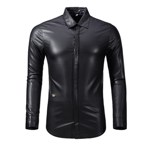 法式2022秋冬伯格迪奥衬衫 小蜜蜂刺绣男士修身长袖时尚皮衬衣