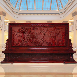 中式实木大型落地屏风公司单位政府部队学校大厅进门隔断雕刻座屏