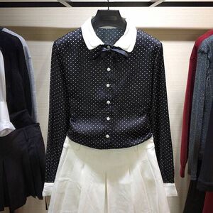 正品哥弟新款官方女装2021春装专柜正品代购波点飘带长袖衬衫女