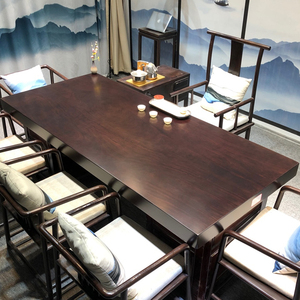 黑檀木实木大板原木红木茶桌椅组合茶台茶板商用新中式泡茶桌2米