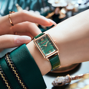 正品浪琴瑰丽手表女士十大品牌真皮方形小绿表新款名牌爆款女表潮