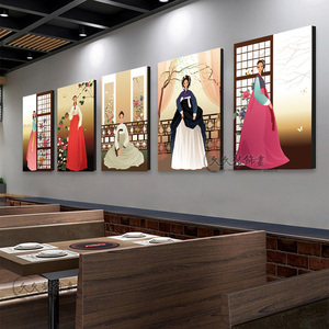 韩式饭店墙画韩国料理店装饰画韩式烤肉餐厅挂画朝鲜族人物无框画