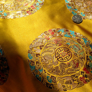 明黄色  中国风 龙凤呈祥复古 绸缎 DIY 服装 被褥 坐垫面料