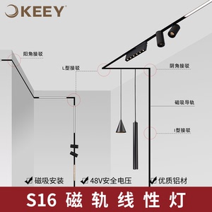 企一照明 s16磁吸轨道led家用暗装明装线条48v嵌入式导轨射洞灯1