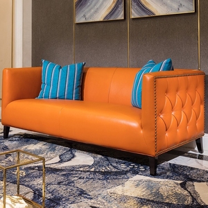 后现代轻奢皮沙发时尚爱马仕橙色设计师服装店简约橘色三人位沙发