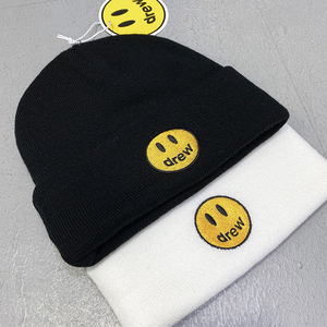 drew冷帽比伯同款刺绣笑脸针织帽子潮牌嘻哈保暖冷帽毛线帽ins