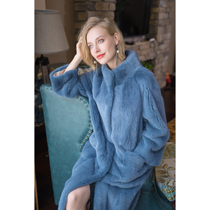 rmm皮草 时髦蓝 立领貂皮大衣女款中长款 插肩长袖显瘦冬女士水貂