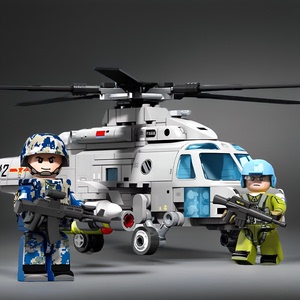 军事飞机积木海军型直20J武装直升机男孩益智力拼装玩具模型礼物