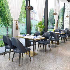 网红轻奢主题餐厅卡座沙发不锈钢包边岩板洽谈桌餐饮酒店桌椅组合