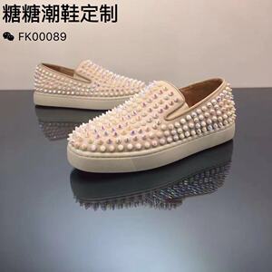 欧美clνj低帮男鞋珍珠钉铆钉红底鞋一脚蹬休闲乐福鞋情侣款女鞋