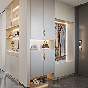 欧派整体鞋柜定制进门置物柜客厅隔断玄关一体装修全屋家用衣柜