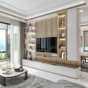 欧派全屋定制衣柜电视柜客厅柜子整墙面柜子储物奈斯法式轻奢风格