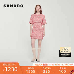 SANDRO女装法式气质甜美圆领假两件红色花呢短款连衣裙SFPRO02843