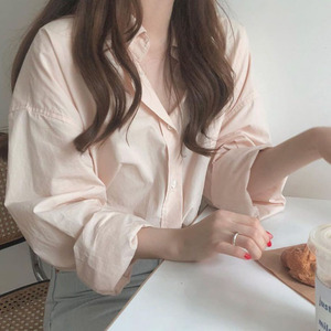 很仙的百搭显瘦杏粉色衬衫女设计感小众韩版时尚翻领宽松休闲衬衣