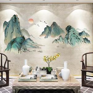 中国风山水画3d立体墙贴画客厅背景墙壁纸墙纸自粘卧室装饰墙贴纸