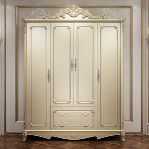 欧式一个1.8米四门雕花卧室衣橱法式大衣柜带抽香槟色衣柜黑檀色