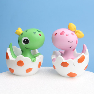 破壳恐龙蛋糕装饰宝宝周岁生日派对甜品台女版蝴蝶结粉色恐龙摆件