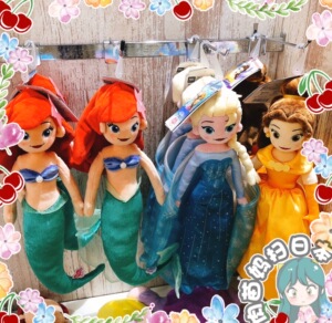 日本迪士尼代购 满三件包邮 小美人鱼 安娜艾莎长发公主安抚玩偶