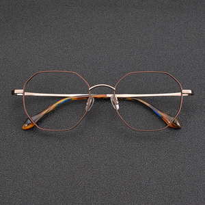 日本手工眼镜 复古文艺六角边全框超轻纯钛近视眼镜架 大框显脸小
