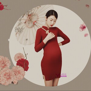 新款孕妇照服装中国风影楼性感写真红色旗袍妈咪照复古艺术照样片